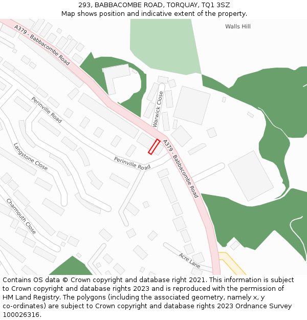 293, BABBACOMBE ROAD, TORQUAY, TQ1 3SZ: Location map and indicative extent of plot