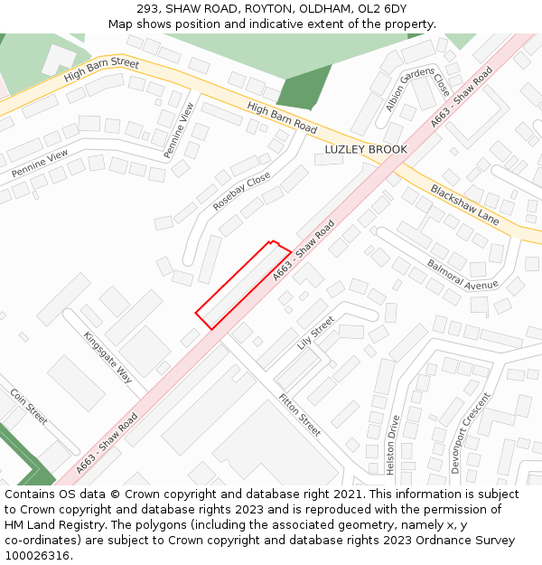 293, SHAW ROAD, ROYTON, OLDHAM, OL2 6DY: Location map and indicative extent of plot