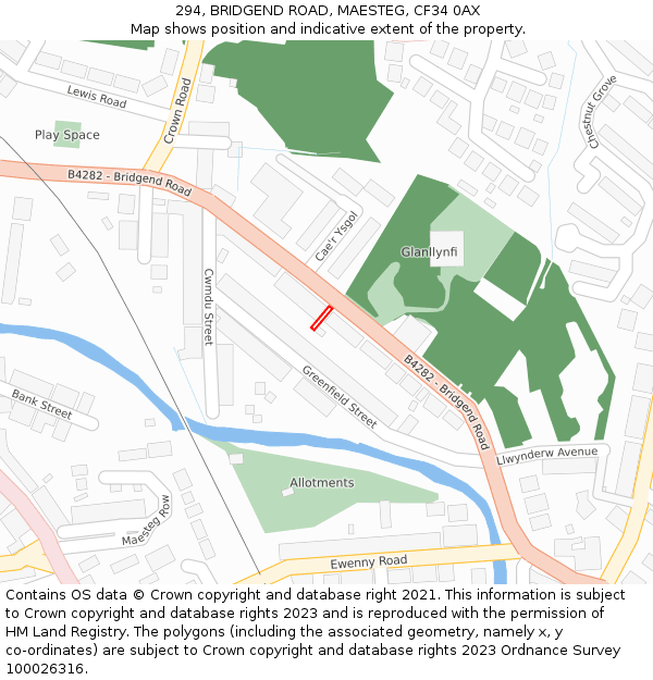 294, BRIDGEND ROAD, MAESTEG, CF34 0AX: Location map and indicative extent of plot