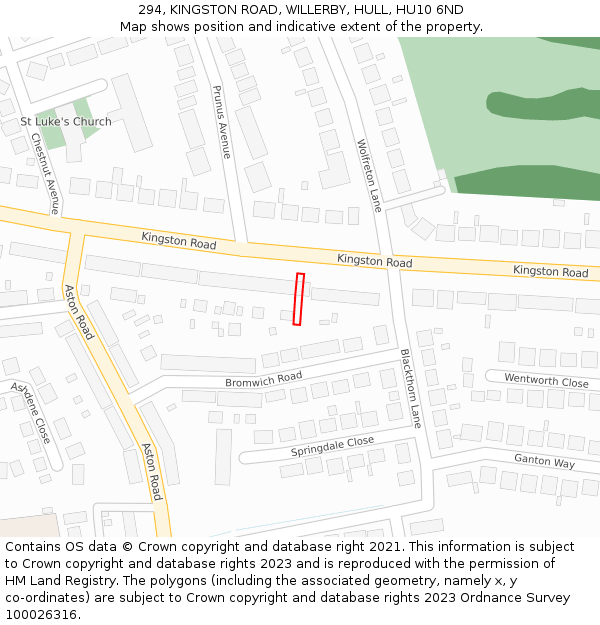 294, KINGSTON ROAD, WILLERBY, HULL, HU10 6ND: Location map and indicative extent of plot
