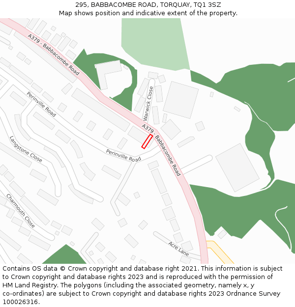 295, BABBACOMBE ROAD, TORQUAY, TQ1 3SZ: Location map and indicative extent of plot