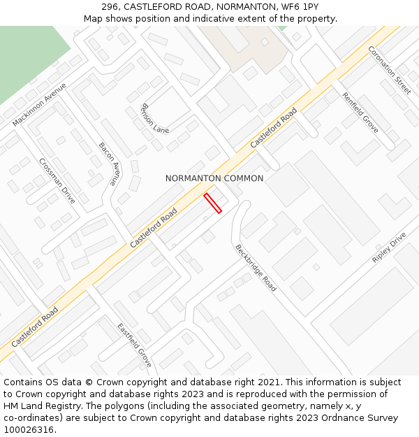 296, CASTLEFORD ROAD, NORMANTON, WF6 1PY: Location map and indicative extent of plot