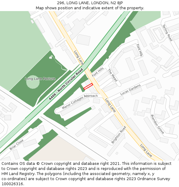 296, LONG LANE, LONDON, N2 8JP: Location map and indicative extent of plot