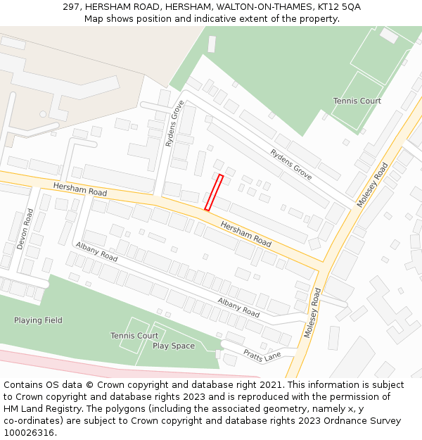 297, HERSHAM ROAD, HERSHAM, WALTON-ON-THAMES, KT12 5QA: Location map and indicative extent of plot