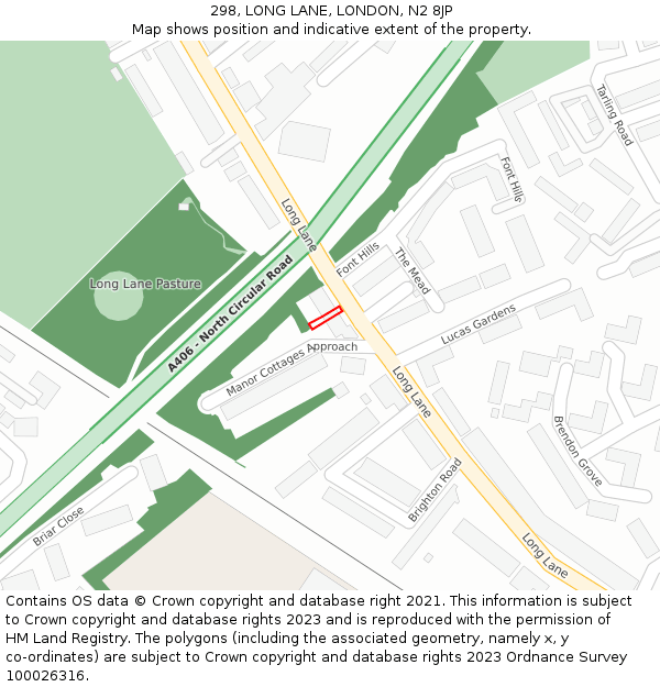 298, LONG LANE, LONDON, N2 8JP: Location map and indicative extent of plot