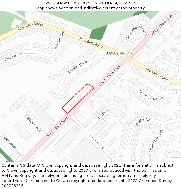 299, SHAW ROAD, ROYTON, OLDHAM, OL2 6DY: Location map and indicative extent of plot