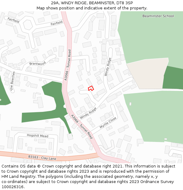 29A, WINDY RIDGE, BEAMINSTER, DT8 3SP: Location map and indicative extent of plot
