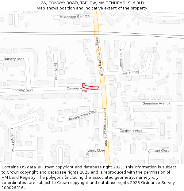 2A, CONWAY ROAD, TAPLOW, MAIDENHEAD, SL6 0LD: Location map and indicative extent of plot