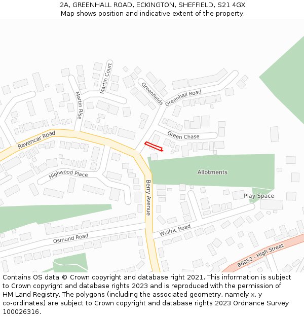 2A, GREENHALL ROAD, ECKINGTON, SHEFFIELD, S21 4GX: Location map and indicative extent of plot