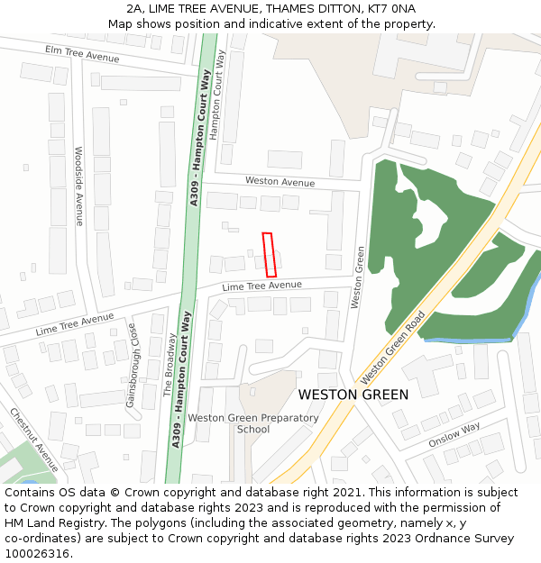 2A, LIME TREE AVENUE, THAMES DITTON, KT7 0NA: Location map and indicative extent of plot
