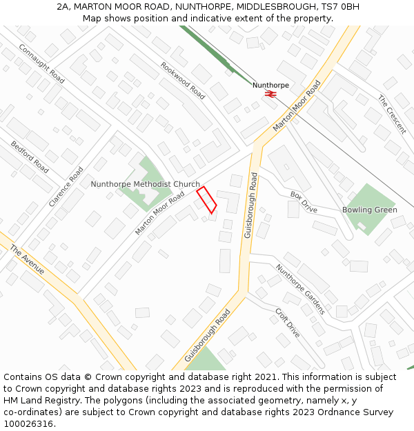 2A, MARTON MOOR ROAD, NUNTHORPE, MIDDLESBROUGH, TS7 0BH: Location map and indicative extent of plot