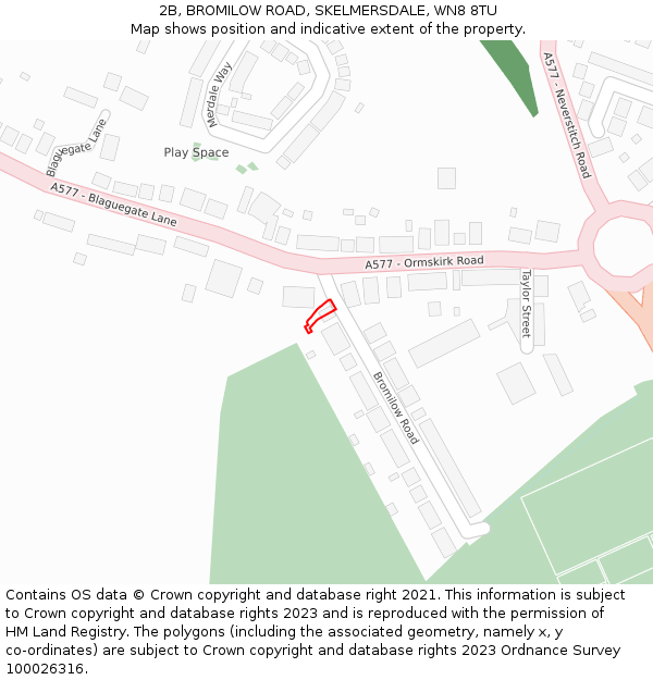 2B, BROMILOW ROAD, SKELMERSDALE, WN8 8TU: Location map and indicative extent of plot