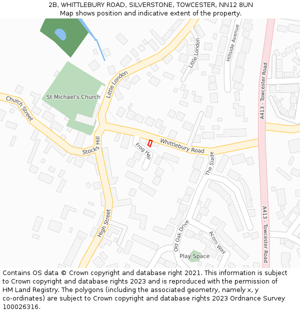 2B, WHITTLEBURY ROAD, SILVERSTONE, TOWCESTER, NN12 8UN: Location map and indicative extent of plot