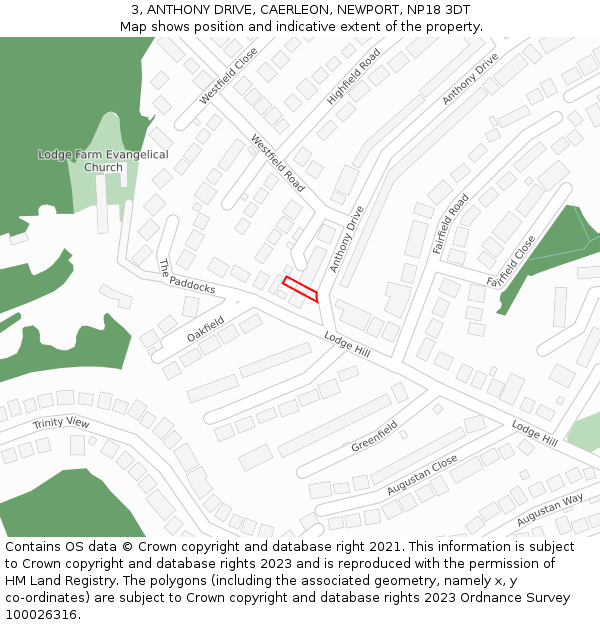 3, ANTHONY DRIVE, CAERLEON, NEWPORT, NP18 3DT: Location map and indicative extent of plot