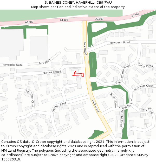 3, BAINES CONEY, HAVERHILL, CB9 7WU: Location map and indicative extent of plot