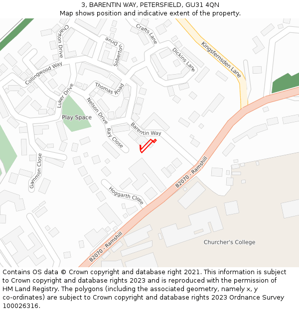 3, BARENTIN WAY, PETERSFIELD, GU31 4QN: Location map and indicative extent of plot