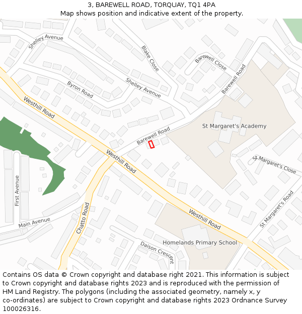 3, BAREWELL ROAD, TORQUAY, TQ1 4PA: Location map and indicative extent of plot