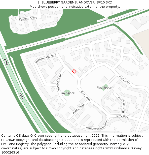 3, BLUEBERRY GARDENS, ANDOVER, SP10 3XD: Location map and indicative extent of plot