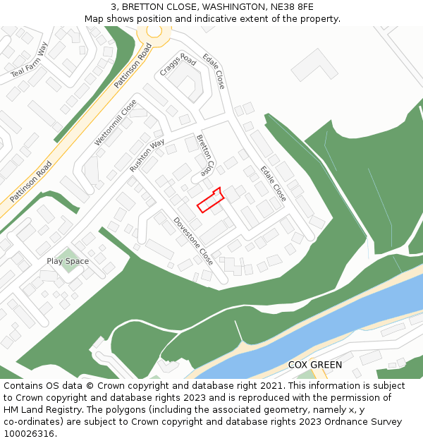 3, BRETTON CLOSE, WASHINGTON, NE38 8FE: Location map and indicative extent of plot