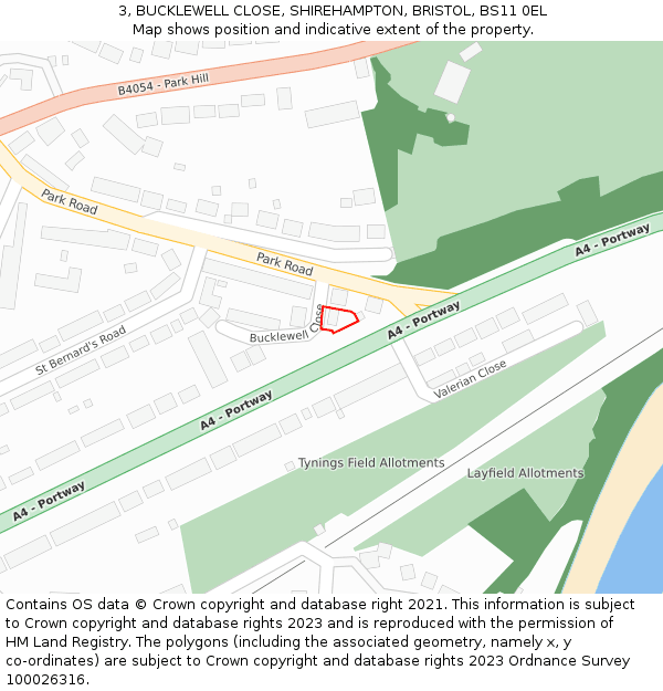 3, BUCKLEWELL CLOSE, SHIREHAMPTON, BRISTOL, BS11 0EL: Location map and indicative extent of plot