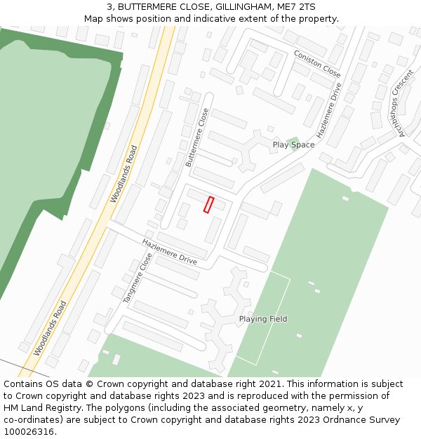 3, BUTTERMERE CLOSE, GILLINGHAM, ME7 2TS: Location map and indicative extent of plot