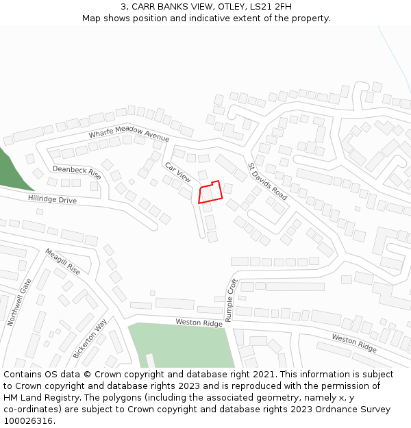3, CARR BANKS VIEW, OTLEY, LS21 2FH: Location map and indicative extent of plot