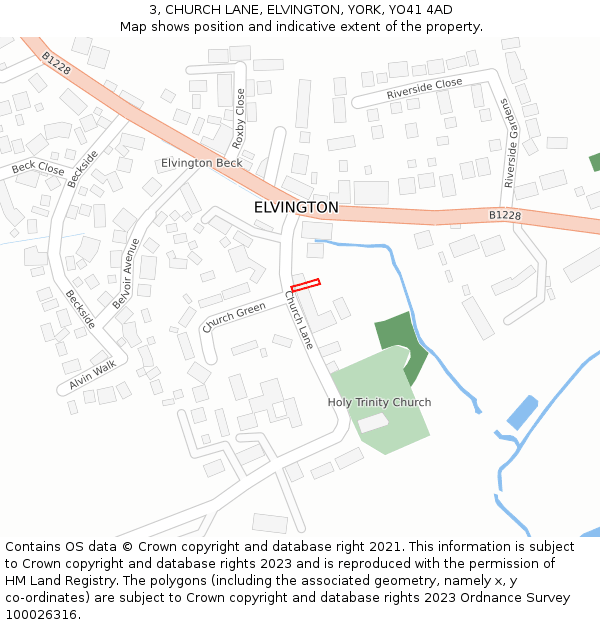 3, CHURCH LANE, ELVINGTON, YORK, YO41 4AD: Location map and indicative extent of plot