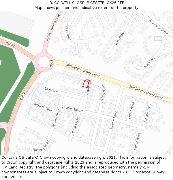 3, COLWELL CLOSE, BICESTER, OX26 1FE: Location map and indicative extent of plot