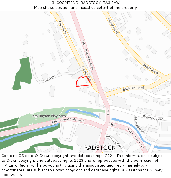 3, COOMBEND, RADSTOCK, BA3 3AW: Location map and indicative extent of plot