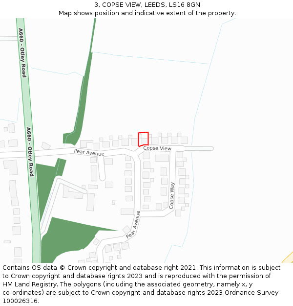 3, COPSE VIEW, LEEDS, LS16 8GN: Location map and indicative extent of plot