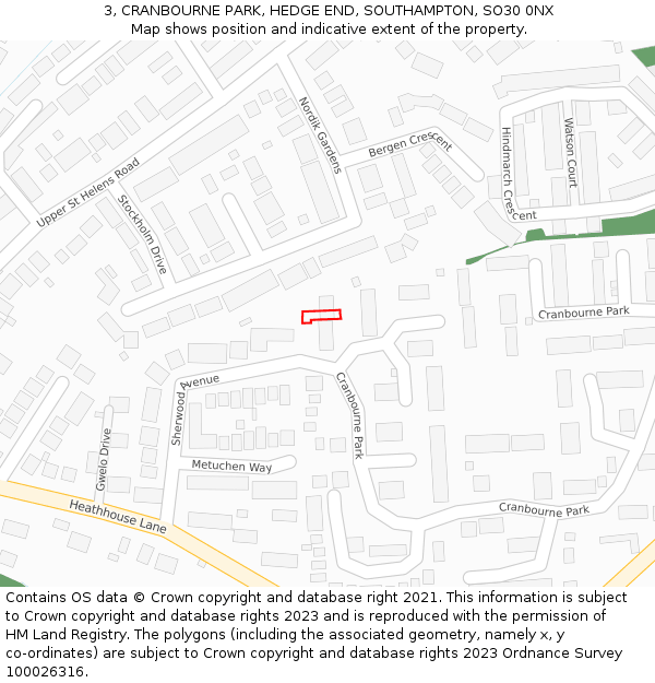3, CRANBOURNE PARK, HEDGE END, SOUTHAMPTON, SO30 0NX: Location map and indicative extent of plot