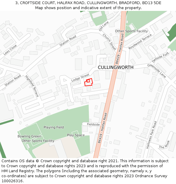 3, CROFTSIDE COURT, HALIFAX ROAD, CULLINGWORTH, BRADFORD, BD13 5DE: Location map and indicative extent of plot