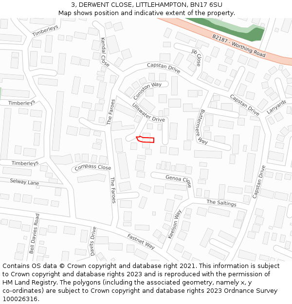 3, DERWENT CLOSE, LITTLEHAMPTON, BN17 6SU: Location map and indicative extent of plot