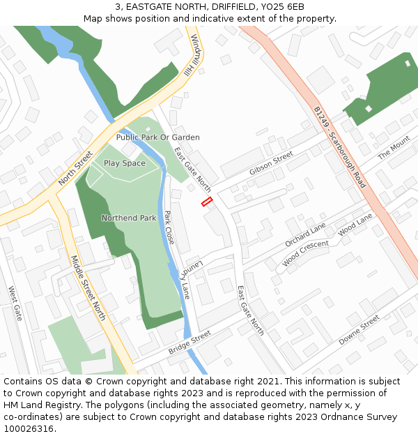 3, EASTGATE NORTH, DRIFFIELD, YO25 6EB: Location map and indicative extent of plot