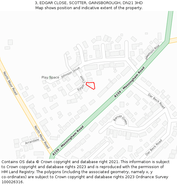3, EDGAR CLOSE, SCOTTER, GAINSBOROUGH, DN21 3HD: Location map and indicative extent of plot