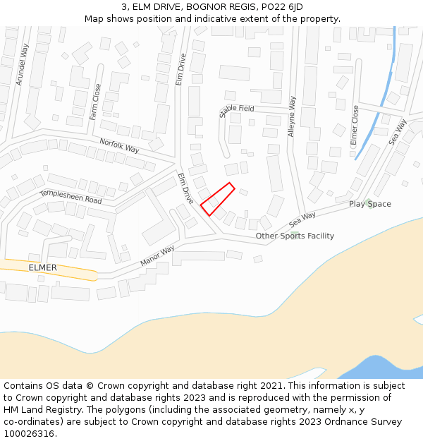 3, ELM DRIVE, BOGNOR REGIS, PO22 6JD: Location map and indicative extent of plot
