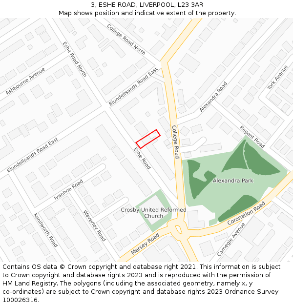 3, ESHE ROAD, LIVERPOOL, L23 3AR: Location map and indicative extent of plot