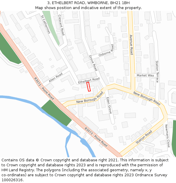 3, ETHELBERT ROAD, WIMBORNE, BH21 1BH: Location map and indicative extent of plot