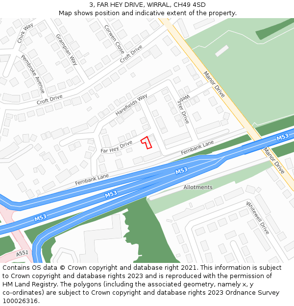 3, FAR HEY DRIVE, WIRRAL, CH49 4SD: Location map and indicative extent of plot