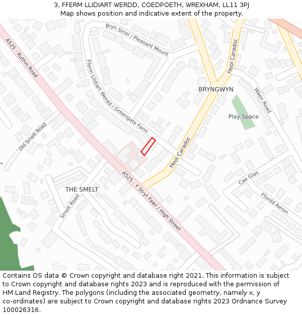 3, FFERM LLIDIART WERDD, COEDPOETH, WREXHAM, LL11 3PJ: Location map and indicative extent of plot