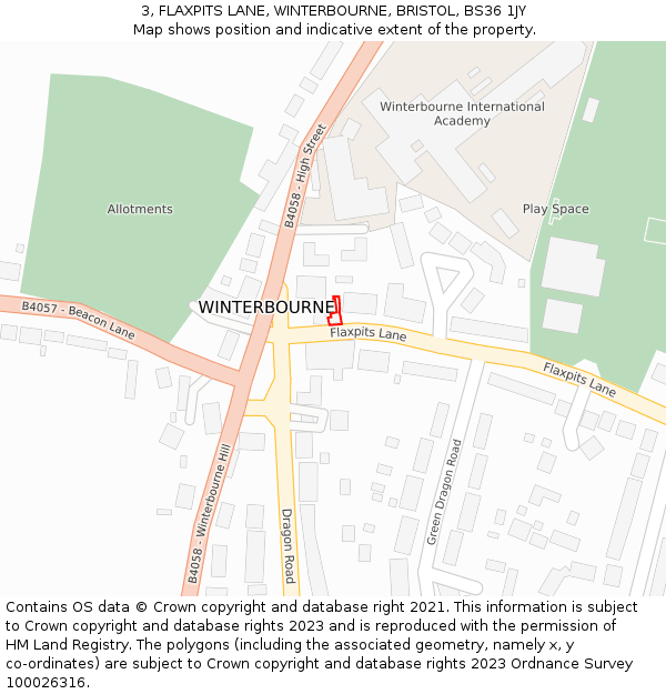 3, FLAXPITS LANE, WINTERBOURNE, BRISTOL, BS36 1JY: Location map and indicative extent of plot