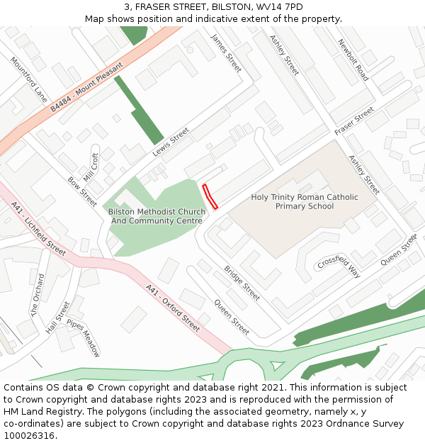 3, FRASER STREET, BILSTON, WV14 7PD: Location map and indicative extent of plot