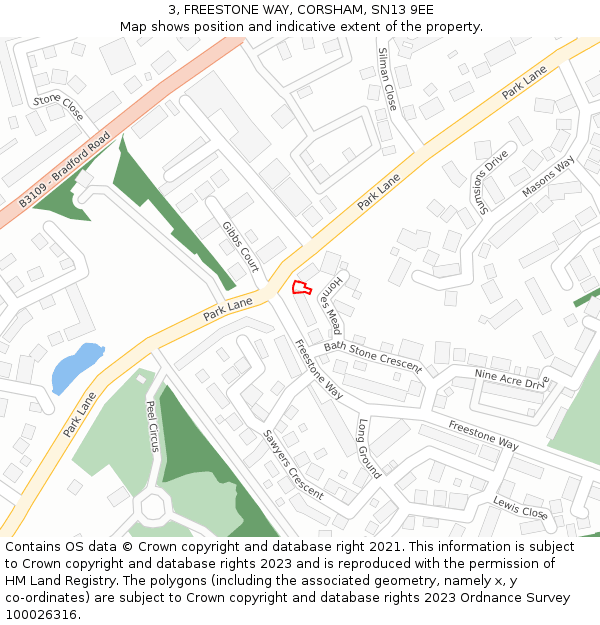 3, FREESTONE WAY, CORSHAM, SN13 9EE: Location map and indicative extent of plot
