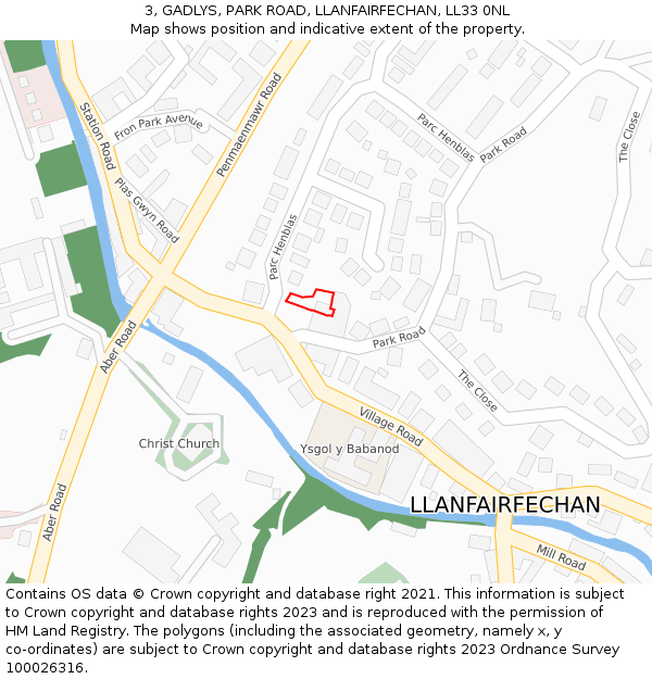 3, GADLYS, PARK ROAD, LLANFAIRFECHAN, LL33 0NL: Location map and indicative extent of plot