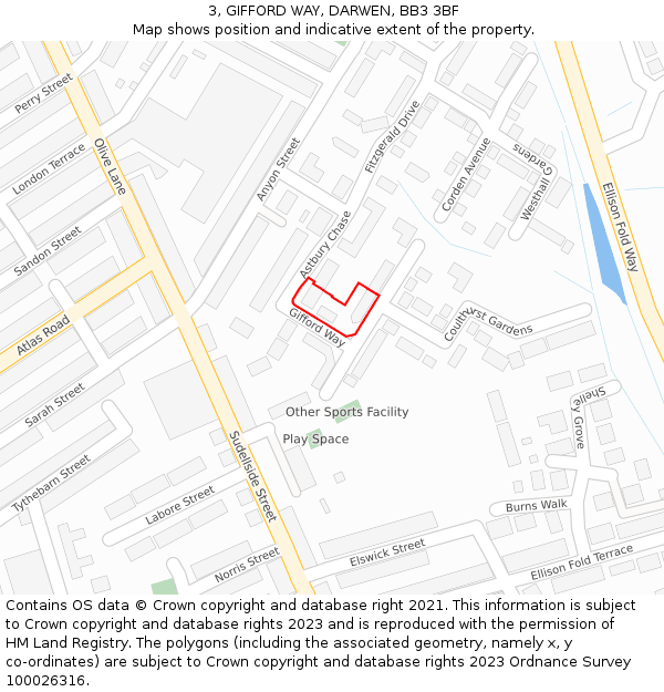 3, GIFFORD WAY, DARWEN, BB3 3BF: Location map and indicative extent of plot