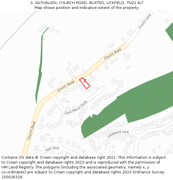 3, GILTHALION, CHURCH ROAD, BUXTED, UCKFIELD, TN22 4LT: Location map and indicative extent of plot