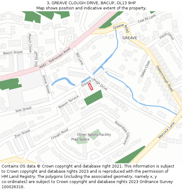 3, GREAVE CLOUGH DRIVE, BACUP, OL13 9HP: Location map and indicative extent of plot