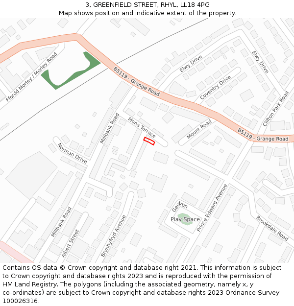 3, GREENFIELD STREET, RHYL, LL18 4PG: Location map and indicative extent of plot