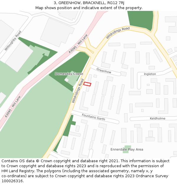 3, GREENHOW, BRACKNELL, RG12 7RJ: Location map and indicative extent of plot