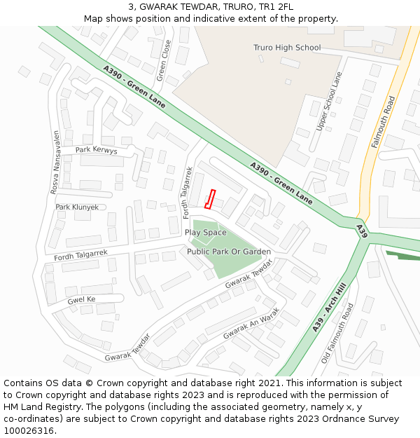 3, GWARAK TEWDAR, TRURO, TR1 2FL: Location map and indicative extent of plot